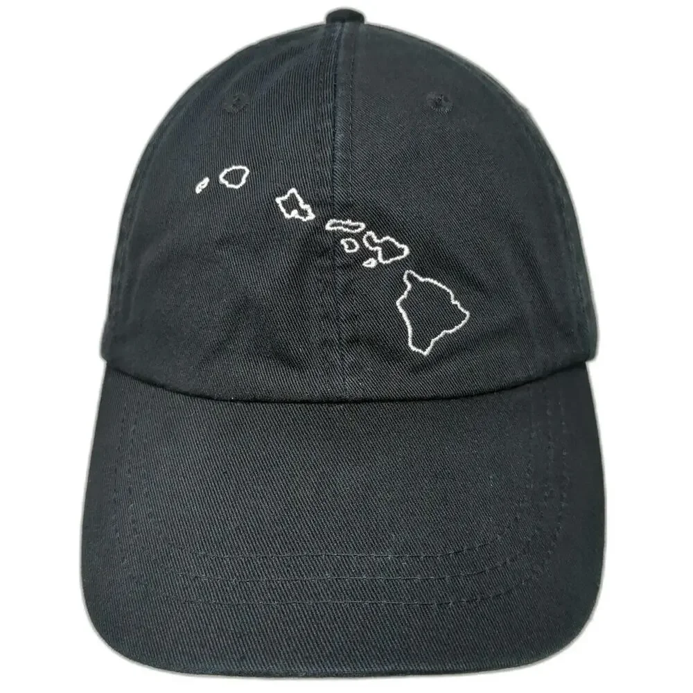 Adams Baseball Cap Black One Size Hawaii Aloha State Leather Strapback Hat
